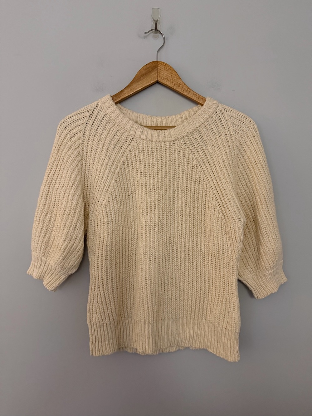 Apiece Apart Cream Knit Short Sleeve Cotton Sweater Size Small